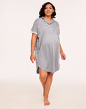 Belabumbum Ashley Nightshirt Maternity & Nursing Button Down in color Gray/White Stripe and shape sleepshirt