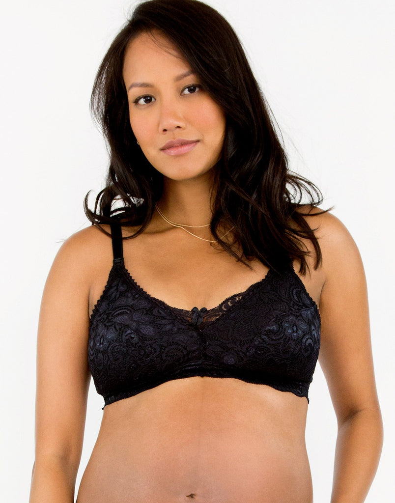 Belabumbum Tallulah Lace Maternity & Nursing Bra in color Jet Black and shape bralette