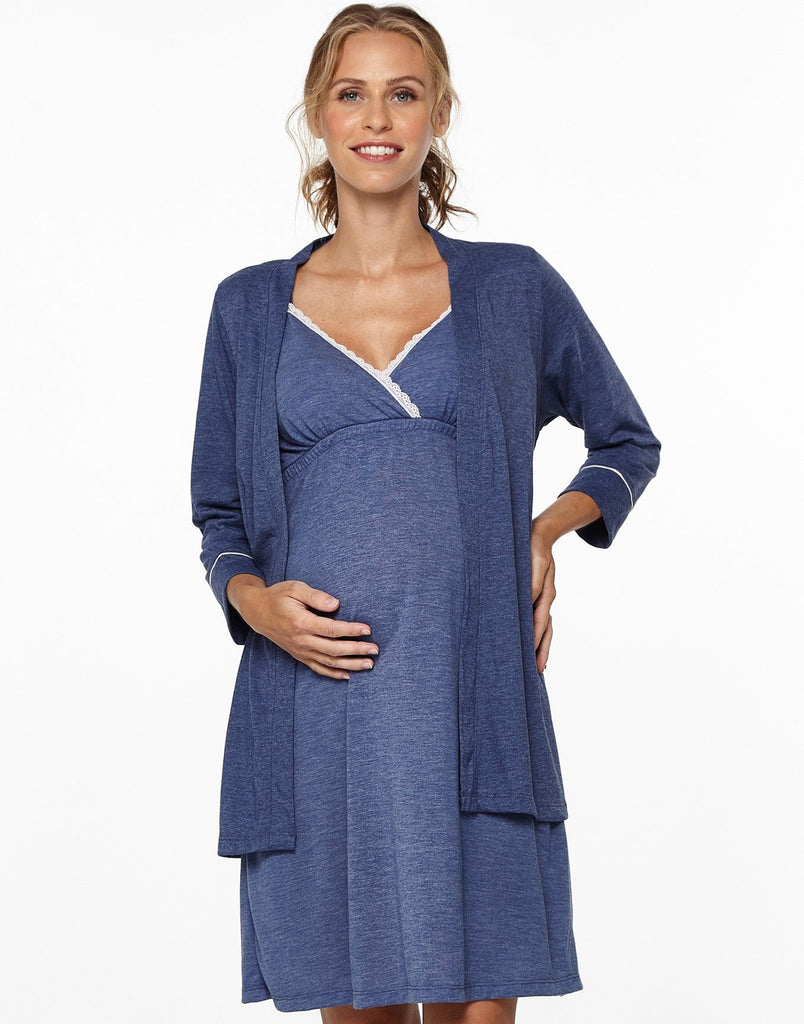 Belabumbum Lounge Chic Nightie & Robe Set in color Chambray Marl and shape pj