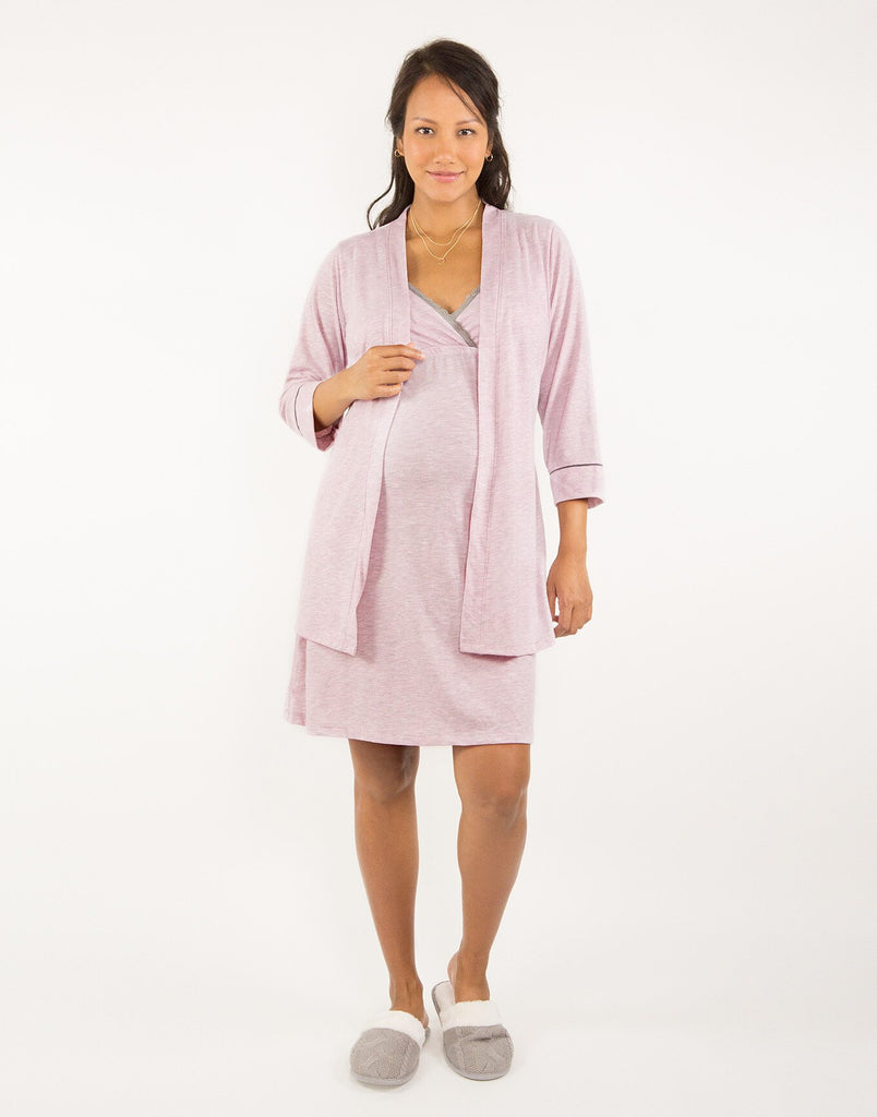 Belabumbum Lounge Chic Nightie & Robe Set in color Pink Marl and shape pj
