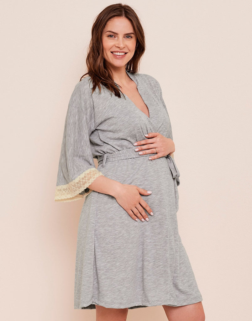 Belabumbum Cara Robe Maternity & Nursing in color Light Heather Gray and shape robe
