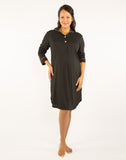 Belabumbum Lounge Chic Nightshirt Maternity & Nursing Button Down in color Jet Black and shape sleepshirt