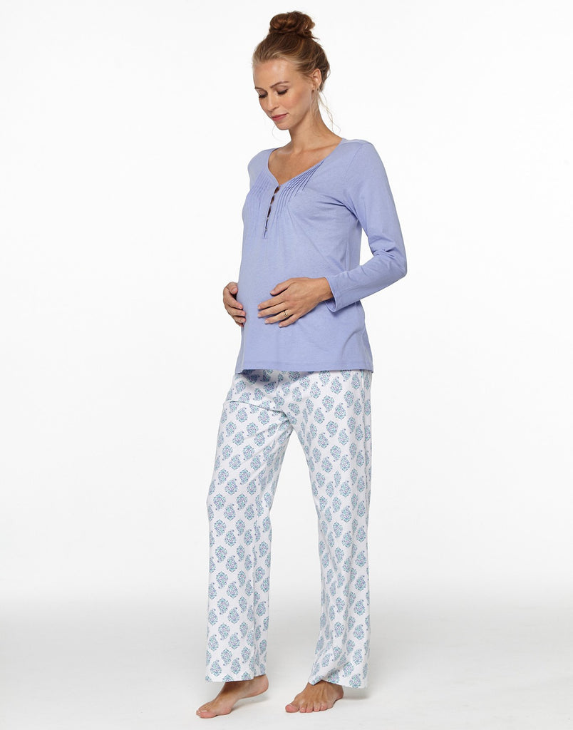 Belabumbum Violette PJ This super soft cotton pajama set is a comfortable, feminine sleepwear option during pregnancy and after baby. in color Violette print and shape pj