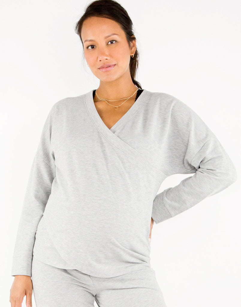 Belabumbum Surplice Sweatshirt in color Gray Marl and shape sweatshirt