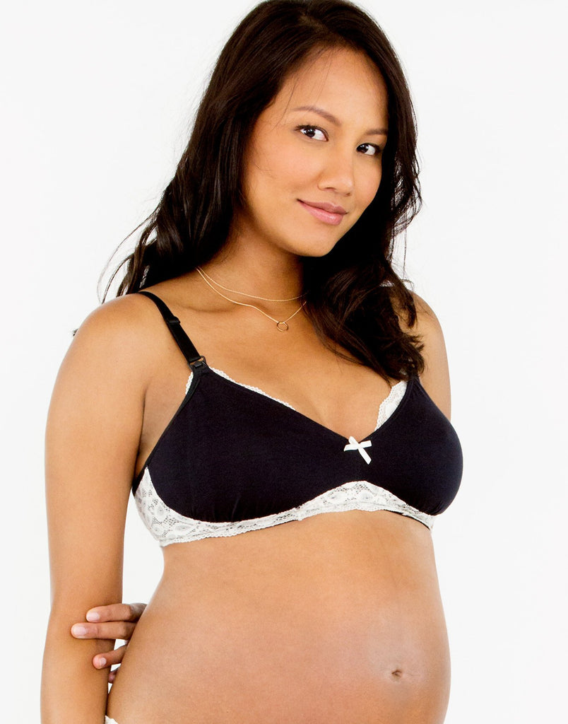 Belabumbum Lotus Nursing Bra Maternity & Nursing Bra in color Black/Pearl and shape bralette