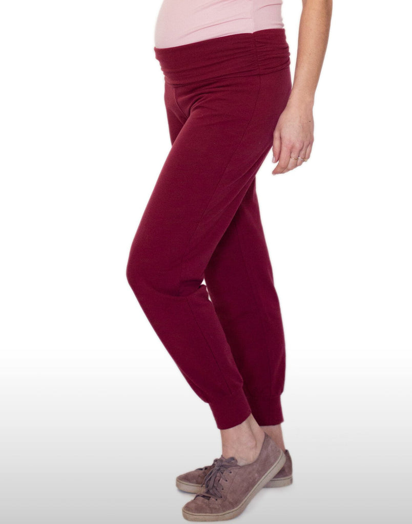 Belabumbum Foldover Jogger Maternity Athleisure Pant in color Biking Red and shape jogger