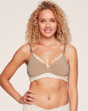 Belabumbum Lotus Nursing Bra Flattering fit for pregnancy and after baby in color Warm Taupe and shape bralette