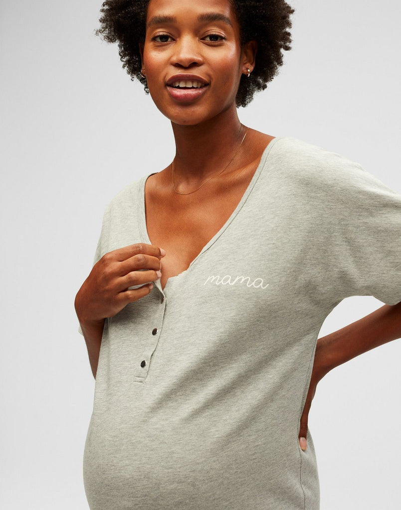 Belabumbum Mama Sleepshirt Maternity & Nursing Nightshirt in color Heather Grey and shape sleepshirt