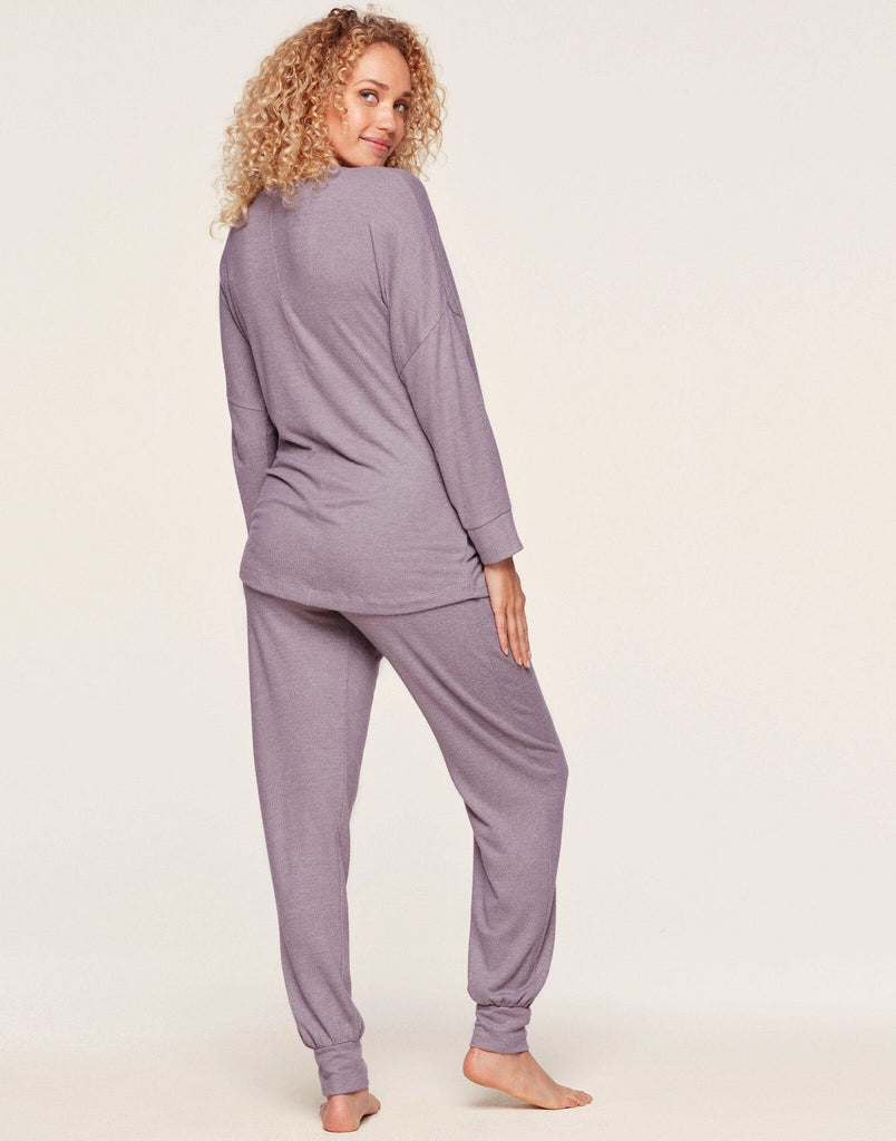 Belabumbum Anytime Pant Maternity Jogger in color Plum Marl and shape pant