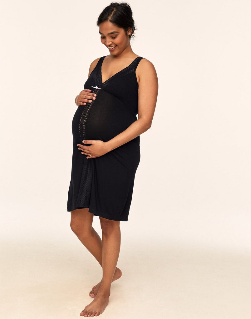 Belabumbum Eva Chemise Maternity & Nursing in color Jet Black and shape babydoll