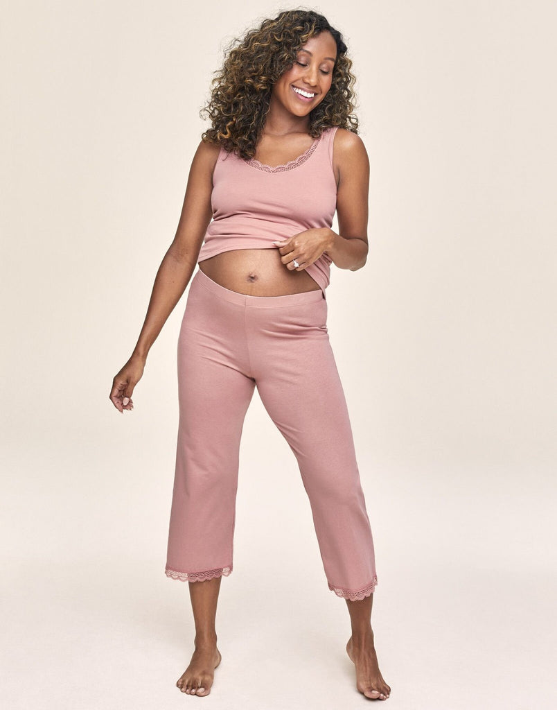Belabumbum Aura Cropped Pant Lounge Pant in color Mellow Rose and shape pant