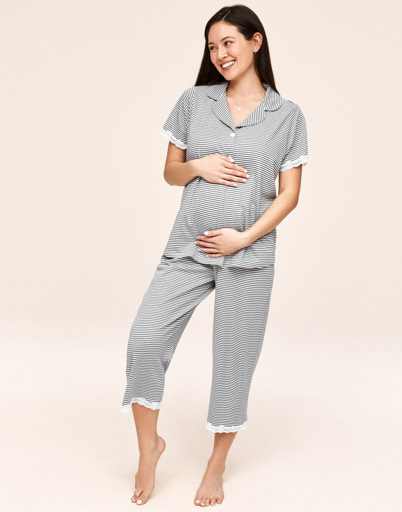 Belabumbum Ashley Capri PJ Maternity & Nursing Set in color Gray/White Stripe and shape pj