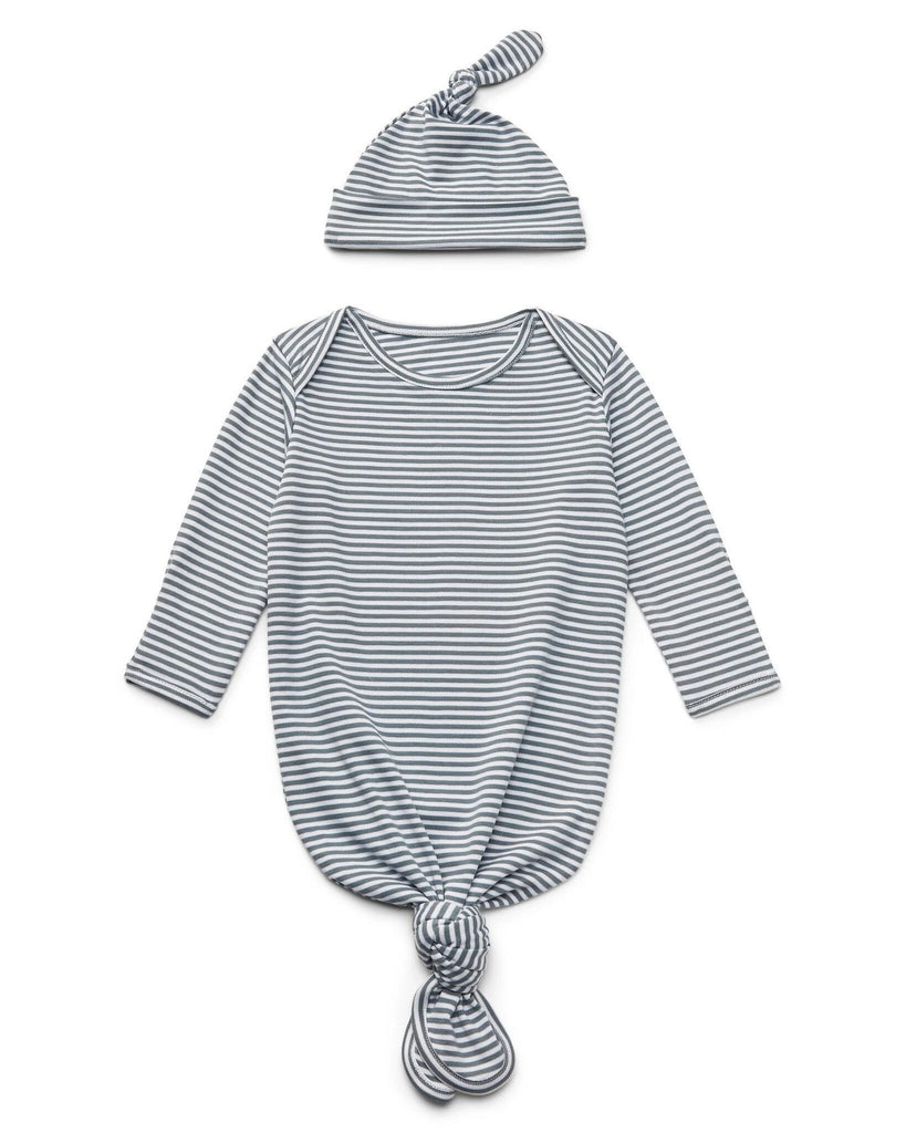Belabumbum Knotted Baby Outfit 2 Piece Set in color Gray/White Stripe and shape sac
