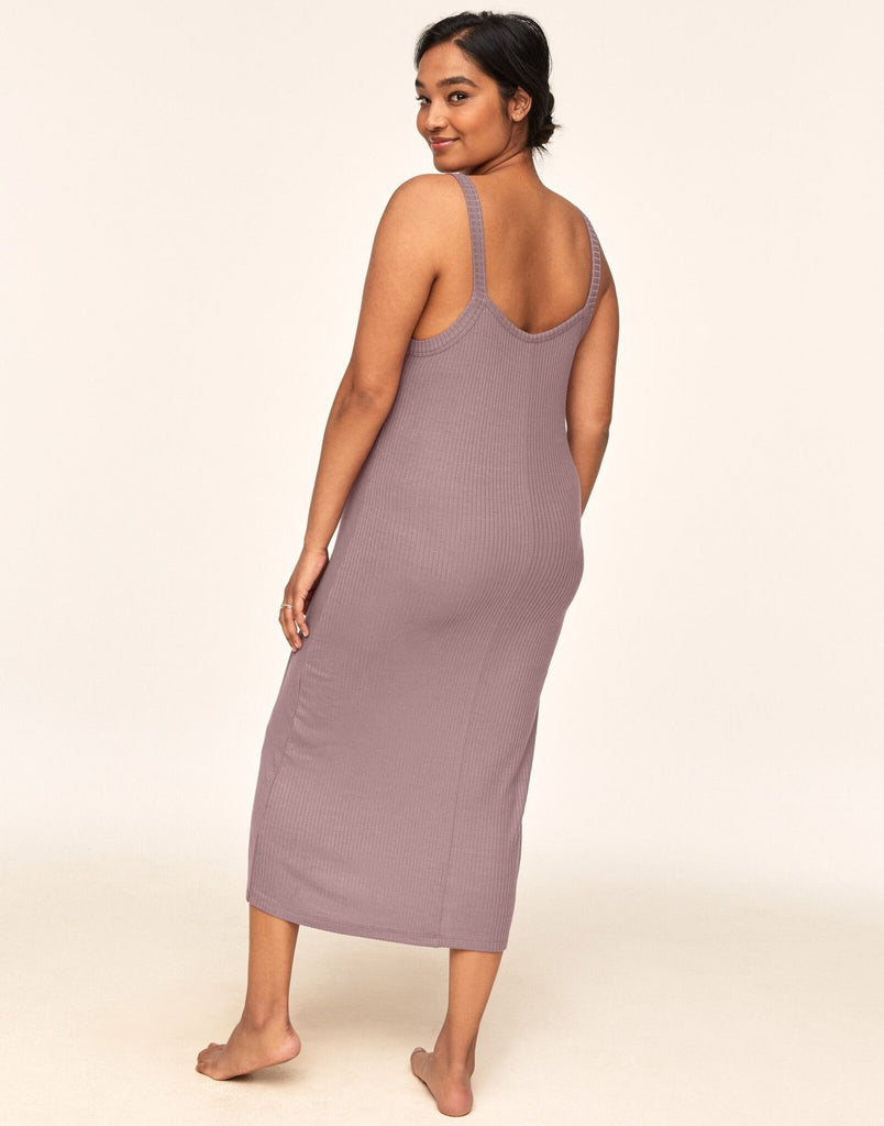 Belabumbum Anytime Strappy Dress Eco Modal Knit in color Woodrose and shape slip