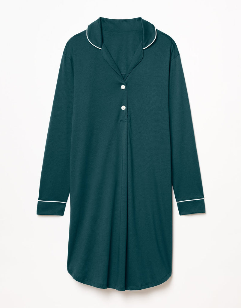 Belabumbum Lounge Chic Nightshirt Maternity & Nursing Button Down in color Pine and shape sleepshirt