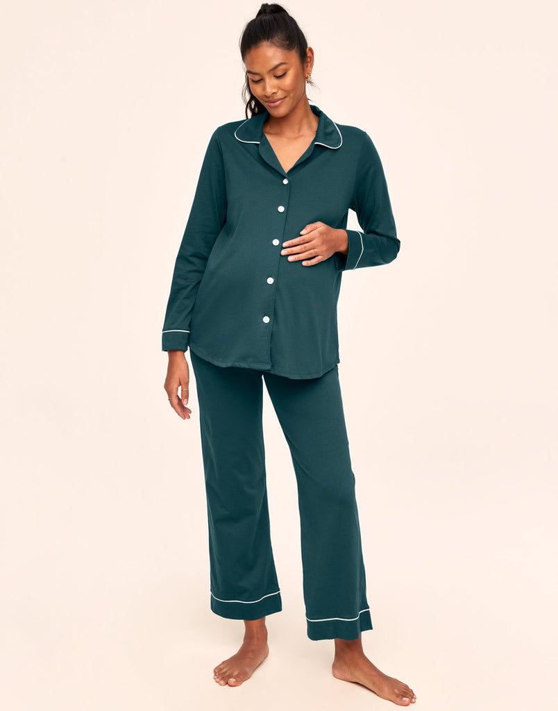 Belabumbum Lounge Chic Classic Pajama Maternity & Nursing PJ in color Pine and shape pj